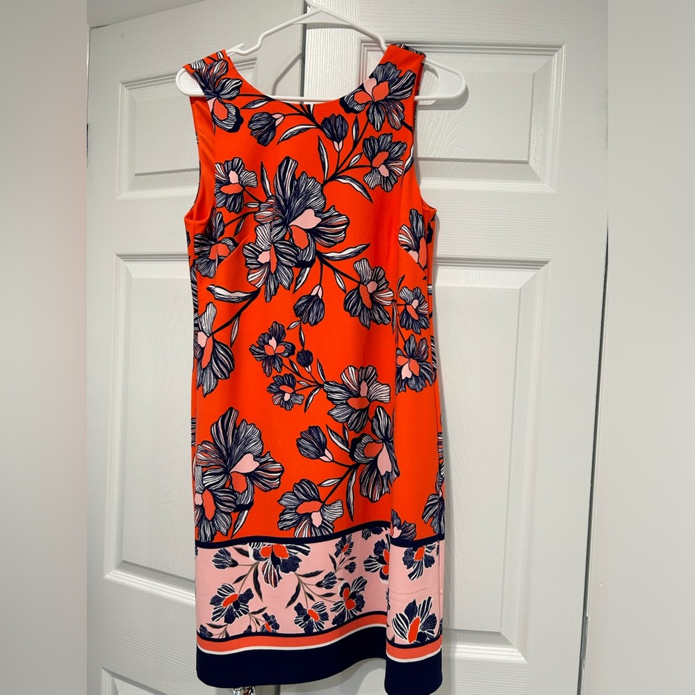 Vince Camuto Womens Dress Size 6 Orange Pink Navy Blue Floral Lined Sleeveless